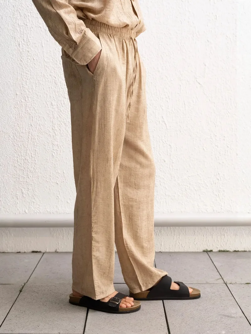 Giesto Beige Natural GIESTO Relaxed Fit Straight Leg Pants with Pocket for Men | Best Price UAE